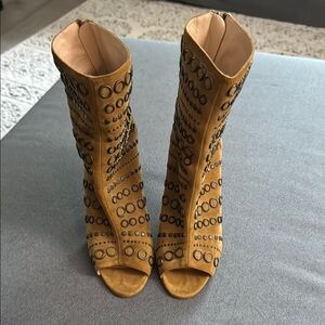 Manolo Blahnik Suede Brown/Tan Open-Toe Boot